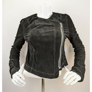 Chaser Jacket Womens Size Medium Suede Leather Black Collarless Moto Coat Nwt